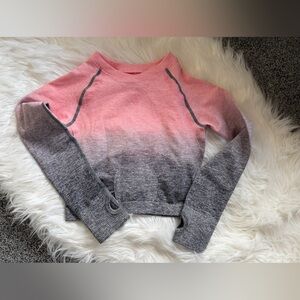 Pink and Gray Ombre Workout Athletic Athleisure Long Sleeve with Thumb Holes